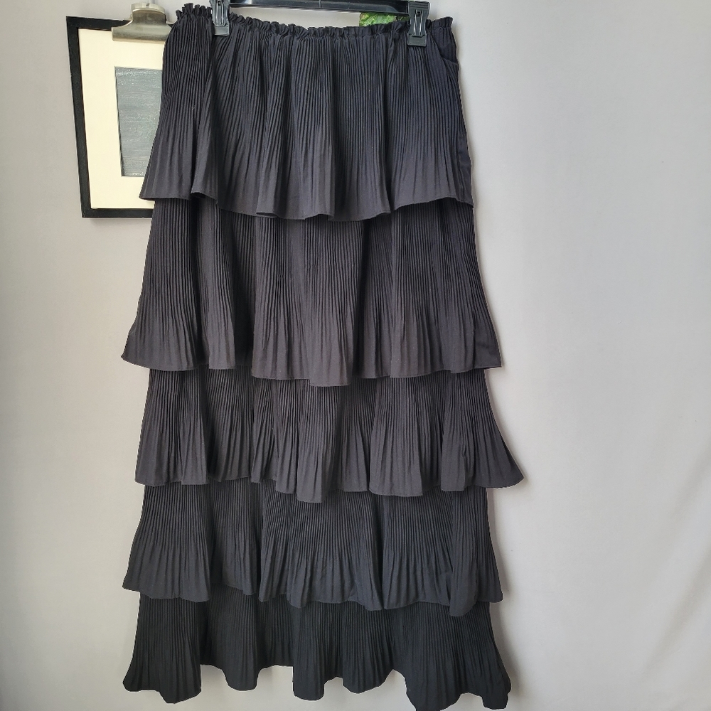 New Anthropologie Mare Tiered Pleated Midi Dress or Skirt Black S - Picture 2 of 11